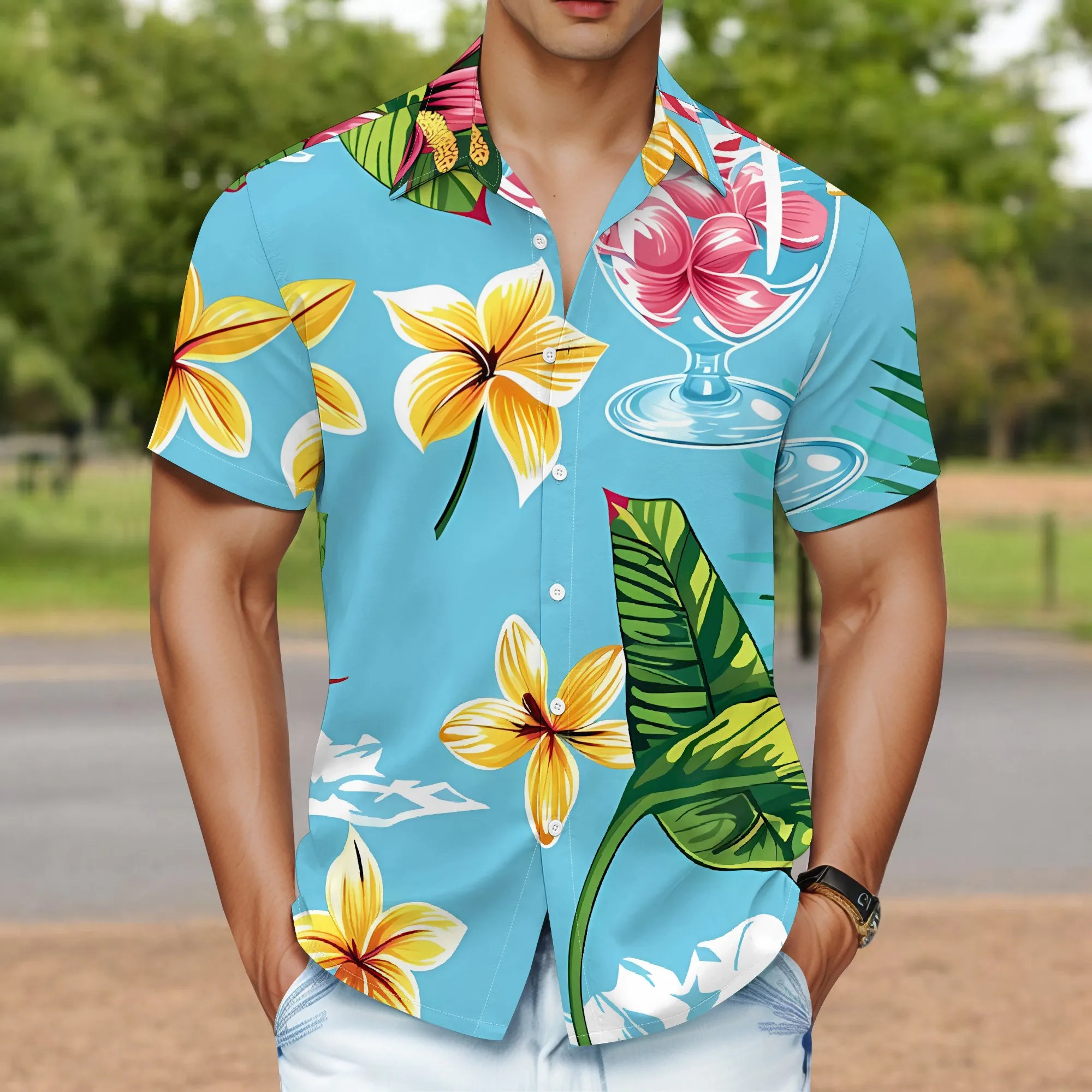 YEAE Tropical Beach Beach Palm Tree Print Shirt for Men Summer Casual Casual Short Sleeve Top