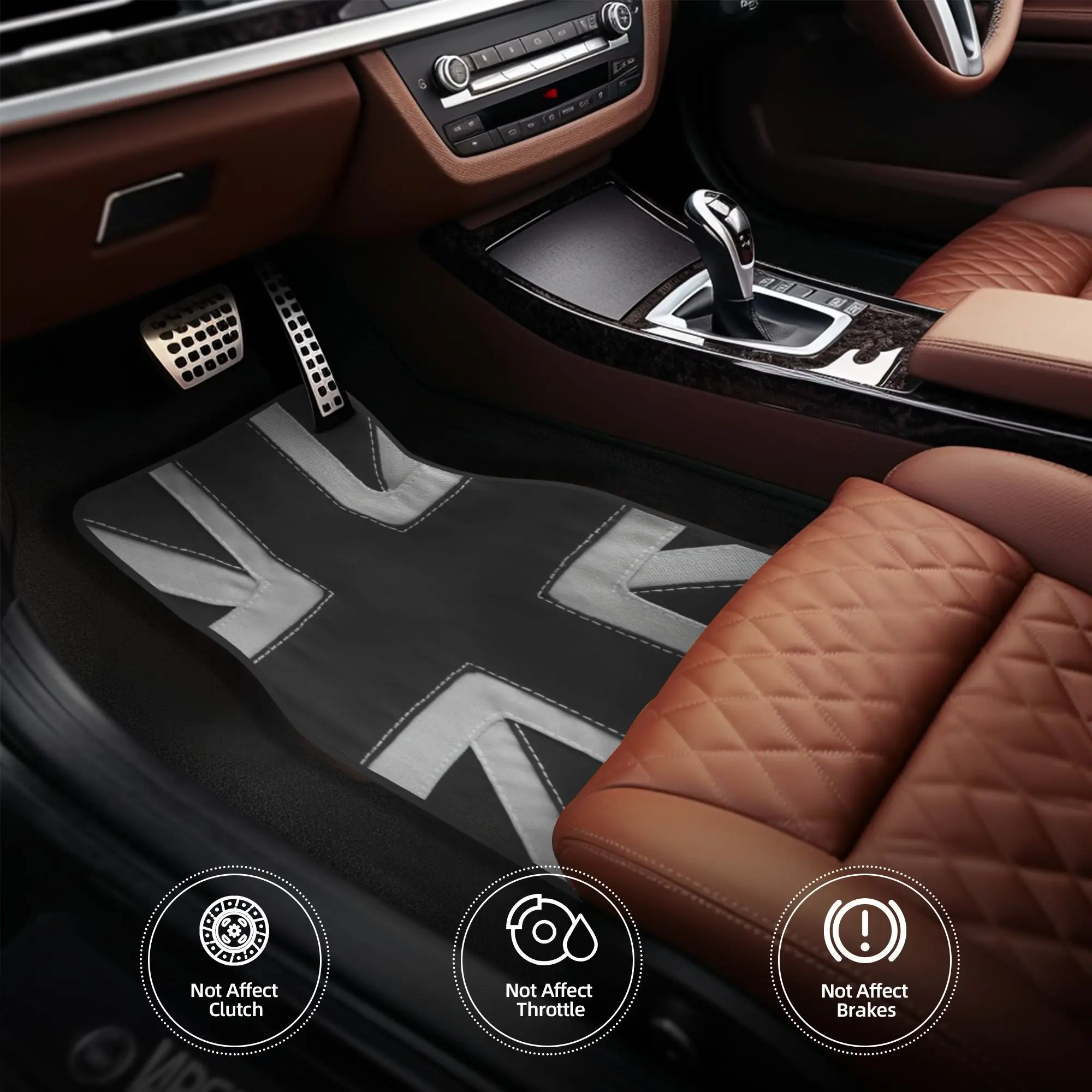 

4pcs Sewn Union Jack Grey Pattern Design Fashion Printed Car Interior Mats, Suitable For Sedan, Truck, SUV Fashion Interior Prot