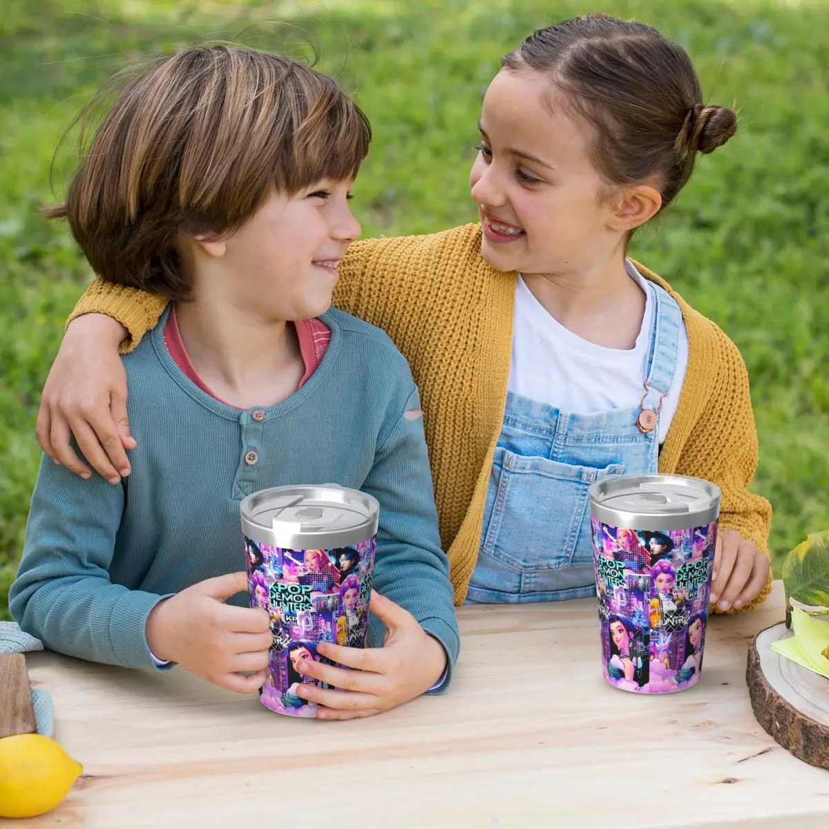 Kpop Demon Hunters Huntrix Tumbler 12 once per bambini Tazza isolata sottovuoto a doppia parete in acciaio inossidabile con cannuccia per caldo freddo