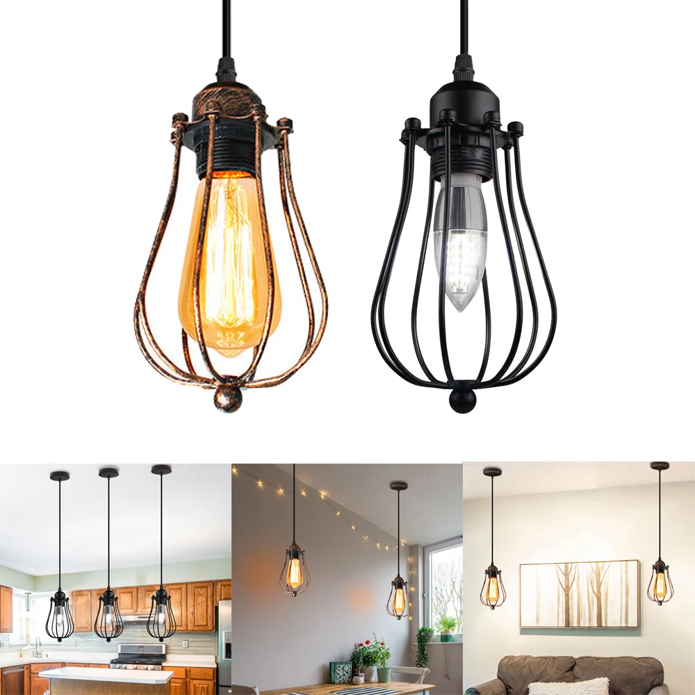 

Винтажные лампы из металлической проволоки, клетка, промышленный подвесной светильник, лампа, охранник, скандинавский абажур, лофт, ресторан, спальня, подвесное светодиодное освещение