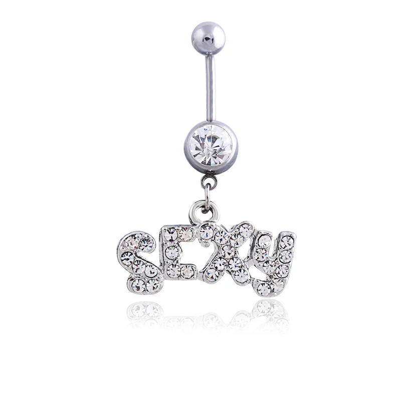 Fashion SEXY Letter Belly Button Ring with Dangle Pendant Stainless Steel Navel Nail Women Body Piercing Club Party Jewelry