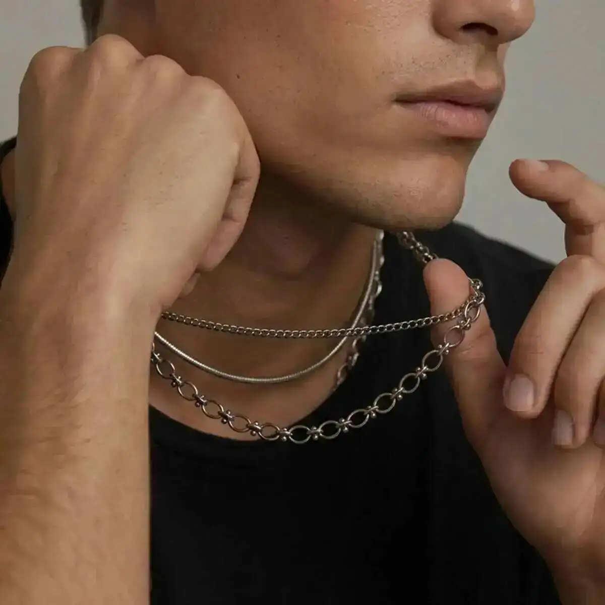 

KunJoe 3Pcs Punk Simple Silver Color Stainless Steel Choker Necklace Men HipHop Cuban Chain Snake Bone Chains Waterproof Jewelry