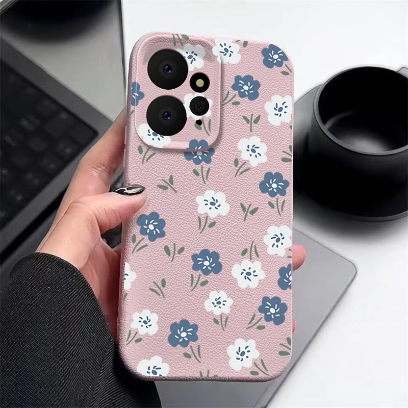 Blue Flower Case For Xiaomi Redmi Note 13 14 12 11 Pro 5G Funda Xiaomi 13T Pro Shockproof Leather Texture Soft Silicone Cover