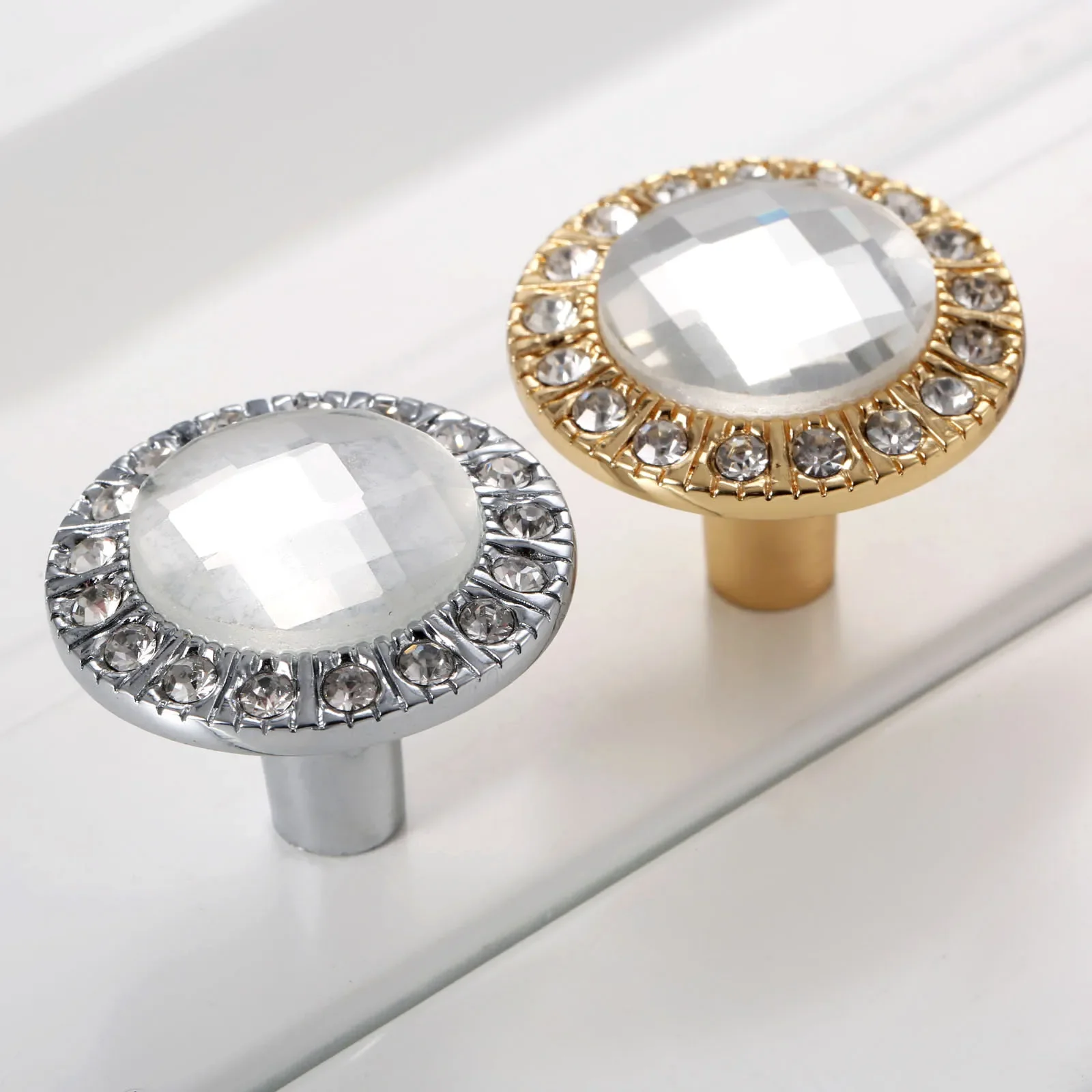 31mm Zinc Alloy Glass Crystal Rhinestone Furniture Knob Drawer Cupboard Cabinet Door Dresser Pulls Handle Wardrobe Handles Knobs
