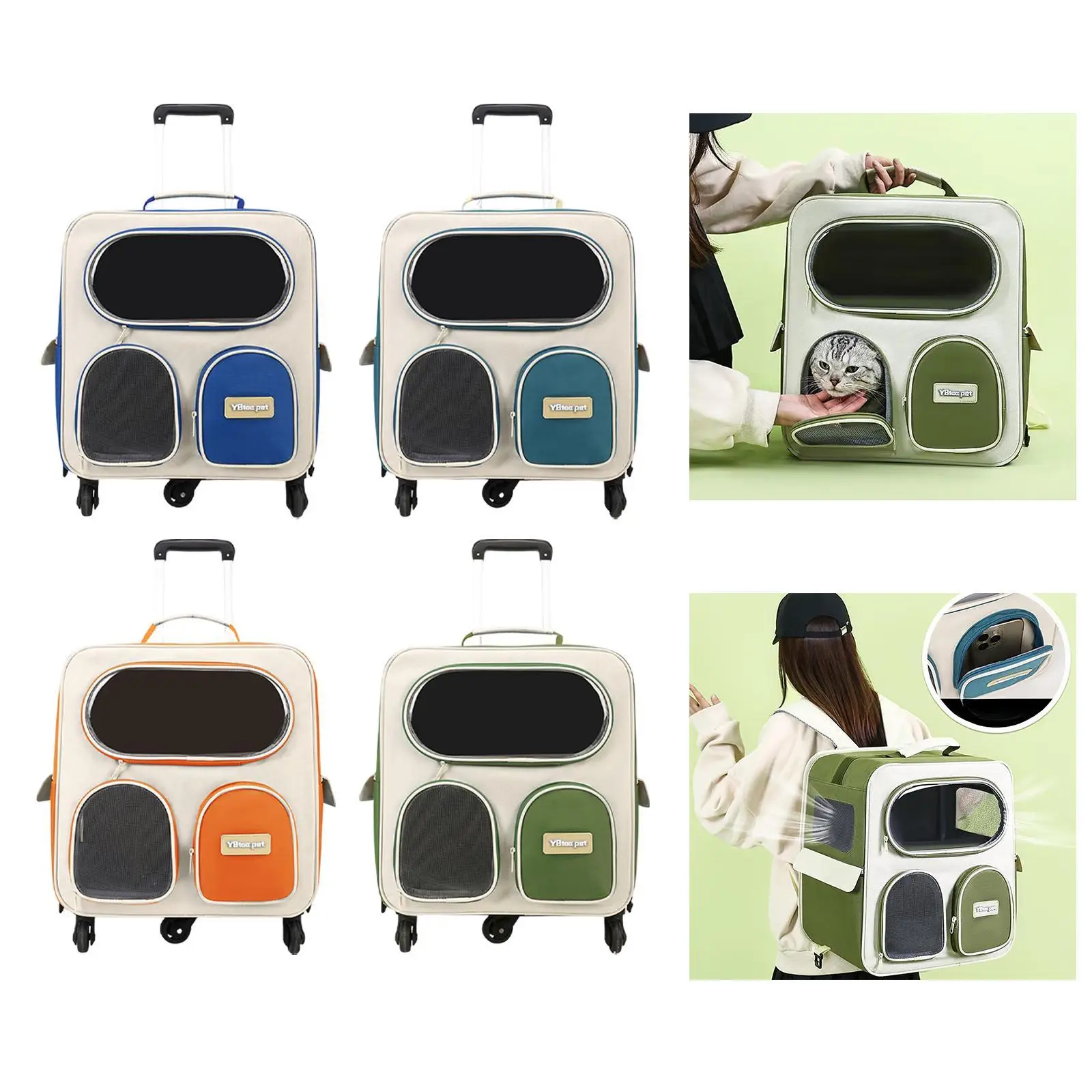 حقيبة ظهر للقطط، حامل دوار للحيوانات الأليفة، نافذة شبكية مقاومة للخدش، مادة نايلون مريحة للمشي لمسافات طويلة والتسوق بدون استخدام اليدين