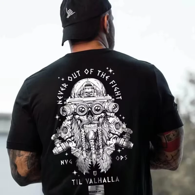 

Summer Tactical Military Fan Crew Neck Half Sleeve American Tough Guy Ins Nordic Myth Printed Men's Short Sleeve Cotton T-Shirt