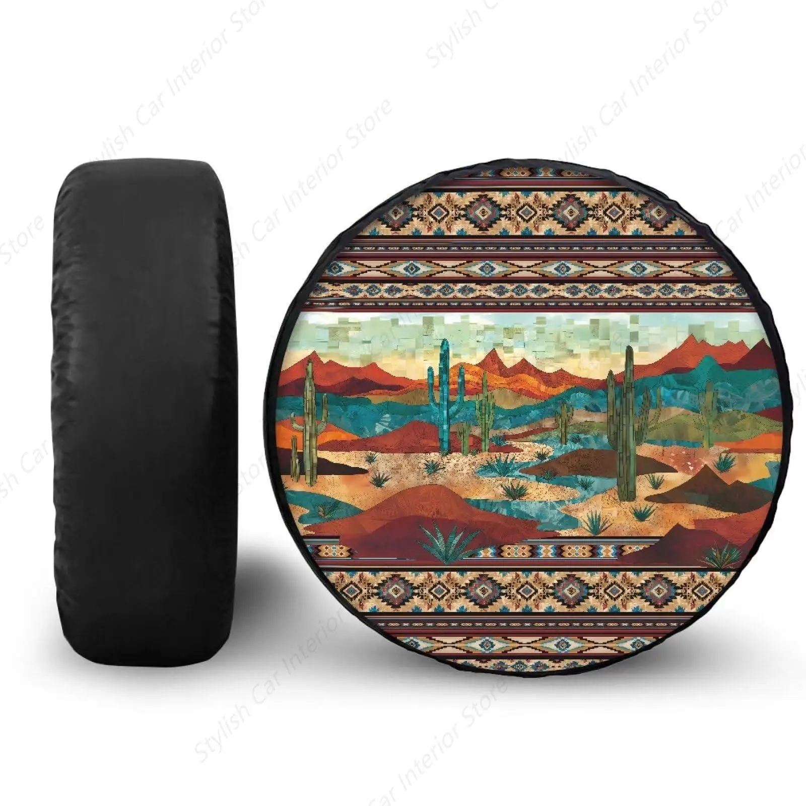 

Vintage Aztec Cactus Spare Tire Wheel Cover Dust-Proof Wheel Tire Covers Weatherproof Tire Protector Covers Universal Wheel