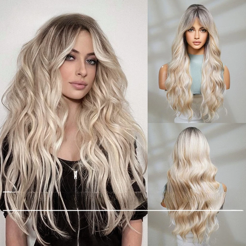 

Europe and the United States gradually change platinum eight-character bangs long curly hair temperament fashionable high temper