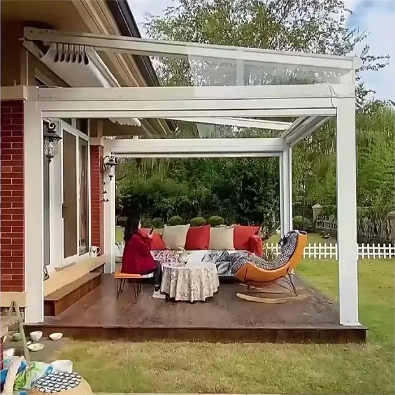Factory Direct 2026 Modern Retractable Roof Pergola Outdoor Electric Sliding Folding Roofs Carton Aluminum Alloy All Season Perg