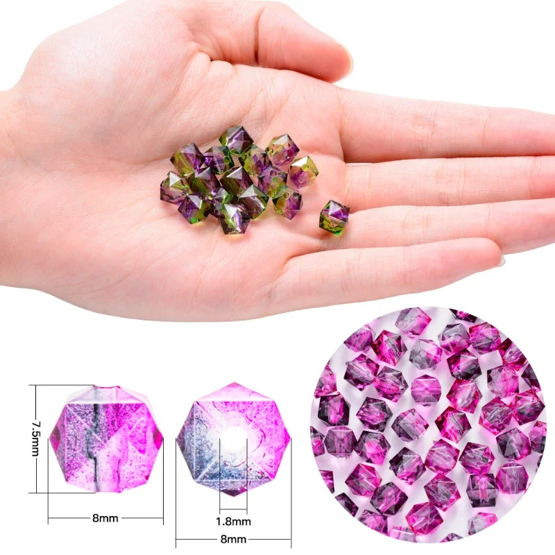 Hot selling 100 pcs / pack polygon two-color spray painted transparent acrylic beads DIY hand beaded jewelry accessories