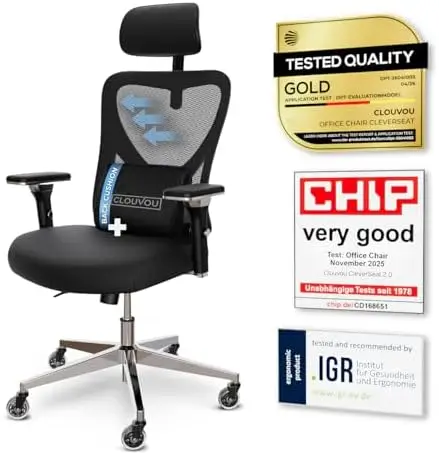 CleverSeat Ergonomic Office Chair Comfy [#1 in Tests] Swivel Chair | Ergonomic Chair with Breathable Mesh Back