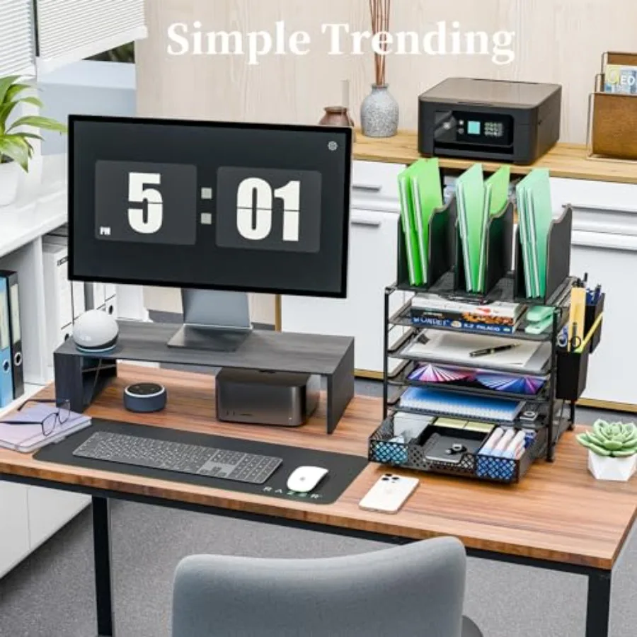 5 Tier Mesh Desk File Organizer with Sliding Drawer for Office and Home Use Black Efficient Paper Letter Tray Holder for Worksp