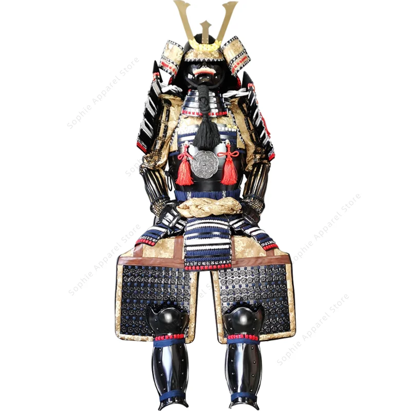 Japanese Samurai Armor Ooyoroi Carbon Steel Generals Miyamoto Musashi Warrior Armour Helmet with Box Stand Cosplay Wearable