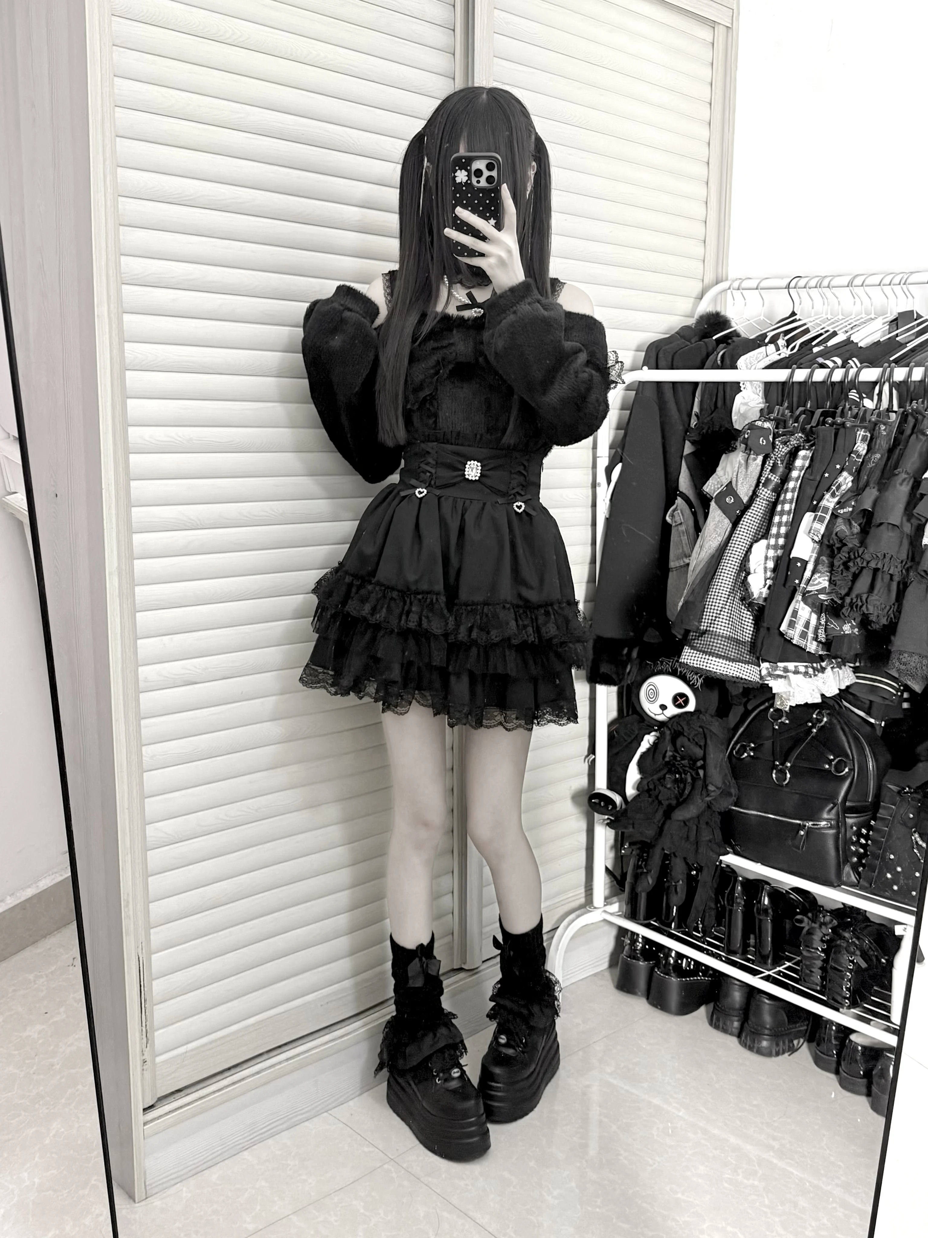 الأصلي اليابانية الألغام ثقافة فرعية خارج الكتف سترة تنورة مجموعة الخريف 2025 الفتيات الحلو كبير القوس الدانتيل اللؤلؤ تنورة علوية للنساء