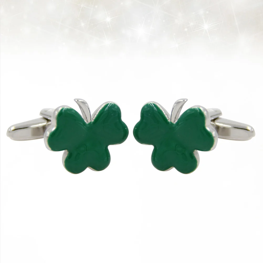 1Pair St Patrick's Day Exquisite Clover Cufflinks Alloy Chrome Plated Golden Copper Jewelry Gift for Men Women