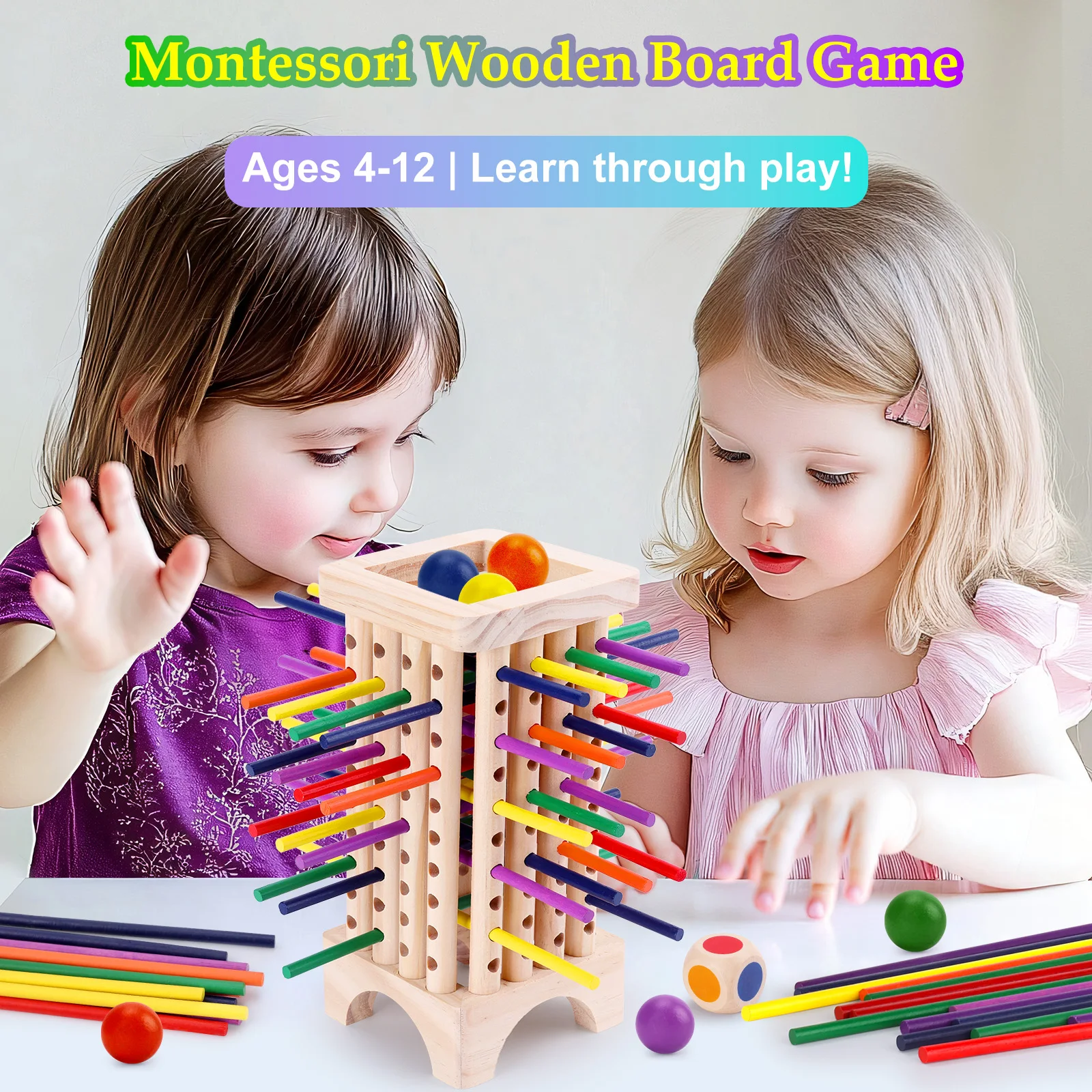 

Baby Montessori Sensory Fine Motor Skills Toy Kids Balance Wooden Toys Color Cognitive Learning Counting Sticks Game Educational