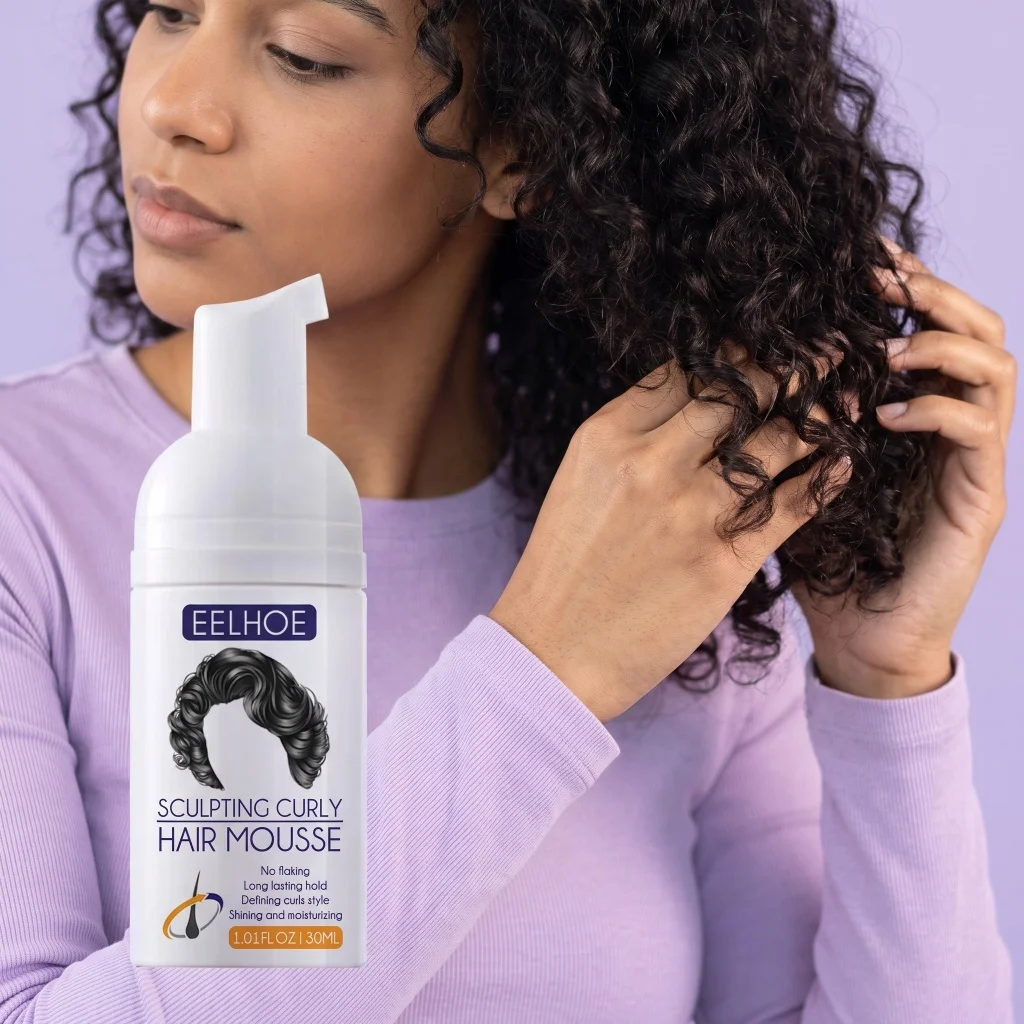 Sculpting Curly Hair Mousse Long Lasting Curl Defining Non-Flaking Hydrating Shine Styling Foam Castor Oil For Dry Frizzy Hair
