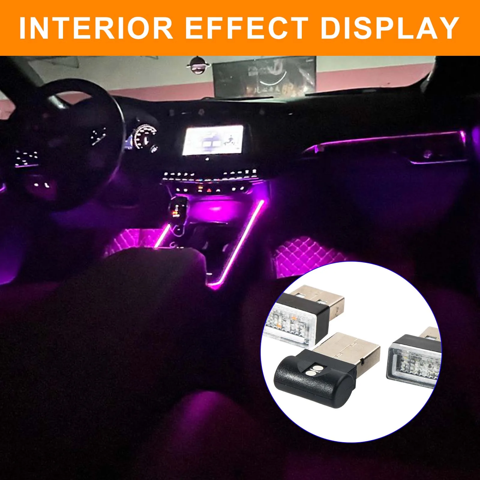 2pcs USB LED Car Interior Lights Mini Atmosphere Night Lamp For Auto Ambient Bedroom Hallway Decor