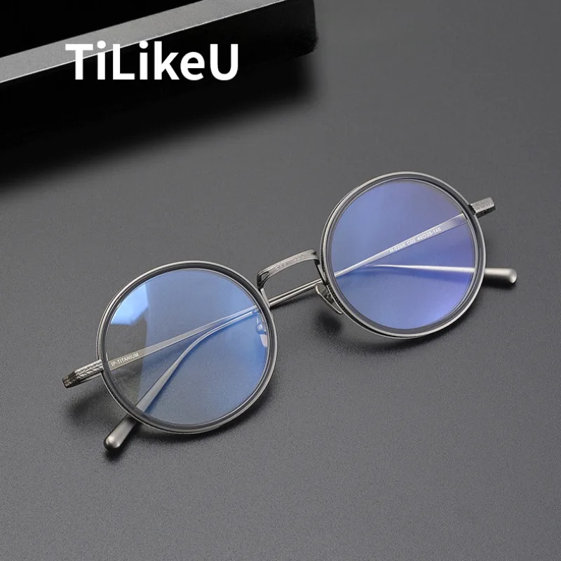 Japanese Carving Design Pure Titanium Eyeglasses Frame Designer Men Women Retro Handmade Acetate Optical Glasses Frame Spectacle