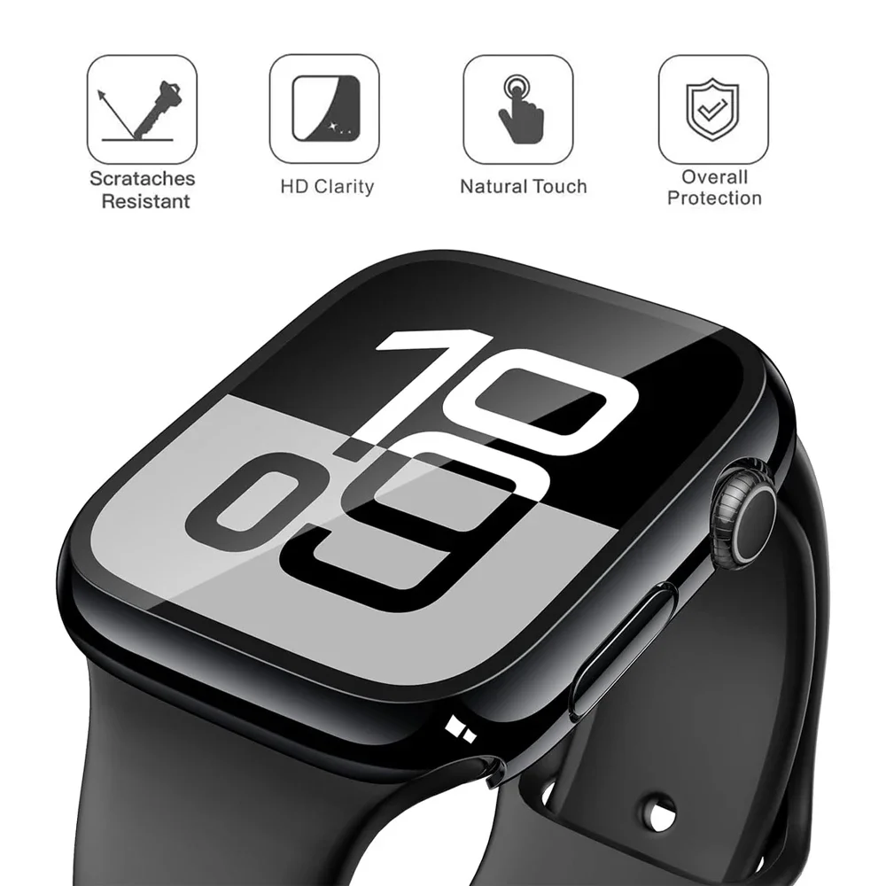 واقي للشاشة لساعة أبل سلسلة 11 10 9 SE 8 7 6 5 46 مللي متر 42 مللي متر 45 مللي متر 44 مللي متر 40 41 قطعة الوفير + غطاء iWatch الزجاجي المقسى