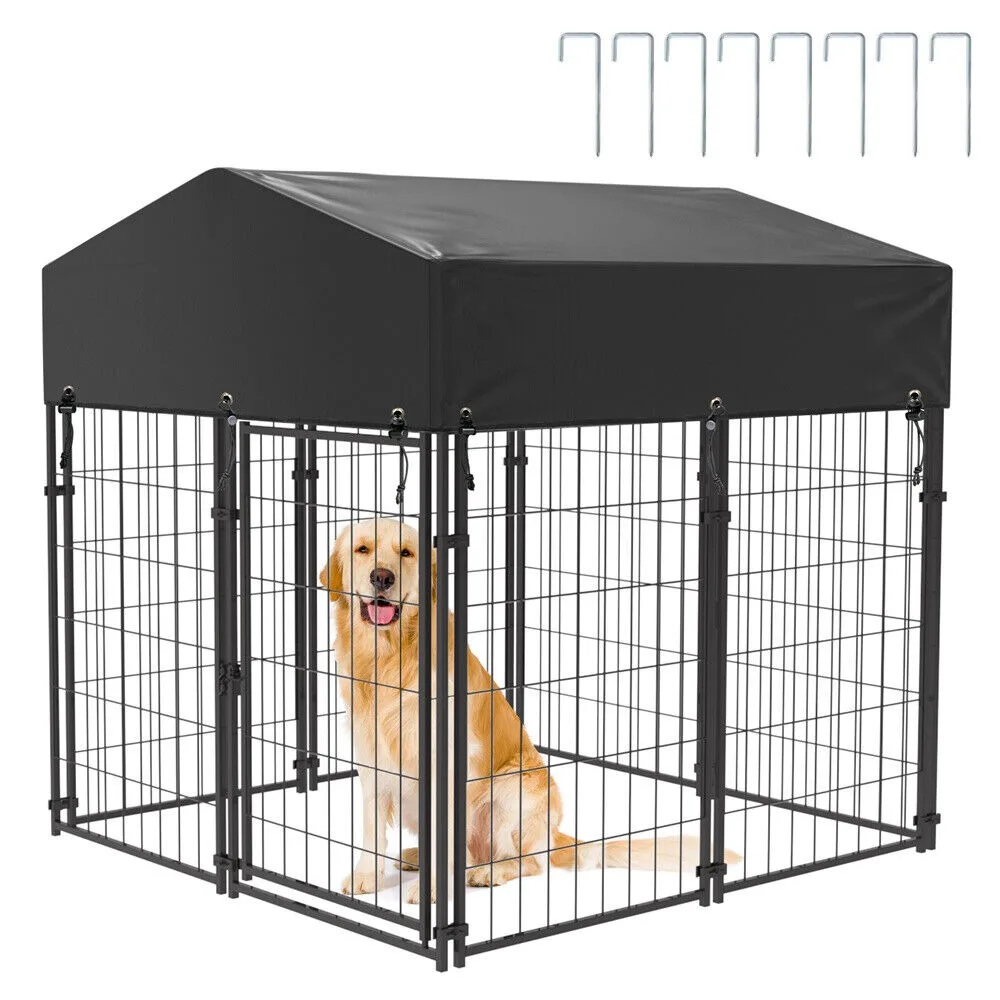 Strong Dog Playpen Huge Cage Pet Exercise Metal Fence Kennel Roof Outdoor Indoor