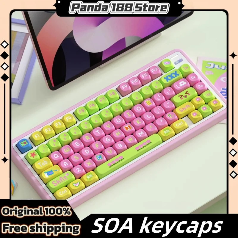 Dopamine Themed Keycaps 125/136 Key Soa Cherry Profile Pbt Thermal Sublimation Personalized Mechanical Keyboard Creative Keycaps