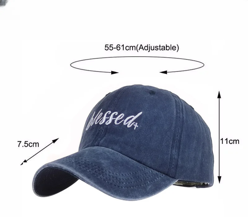 Washed Cotton Blessed Baseball Cap for Women Men Embroidery Outdoor Sports Leisure Snapback Cap Adjustable Hip Hop Hat Hats 2023