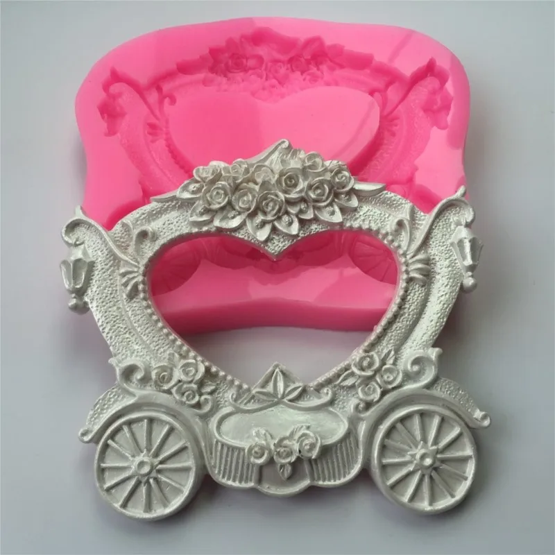 

Bridal Carriage Frame The Baby Photo Frame Creative Wedding Cake Decoration Sugar Mold Silicone Aroma Stone Moulds PRZY 001