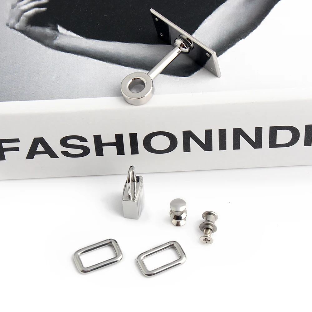 1/4/10Sets New Style Stainless Steel Metal Rectangle Eyelets Lock For Purse Handbags Bags Hanger Sole Plate Lock Accessories