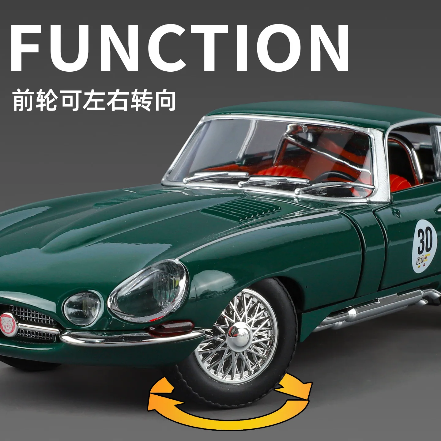 1:24 E-TYPE Sports Car Sound and Light Pull Back Children's Toy Car Model Ornament Diecast Alloy Car Model Collectible