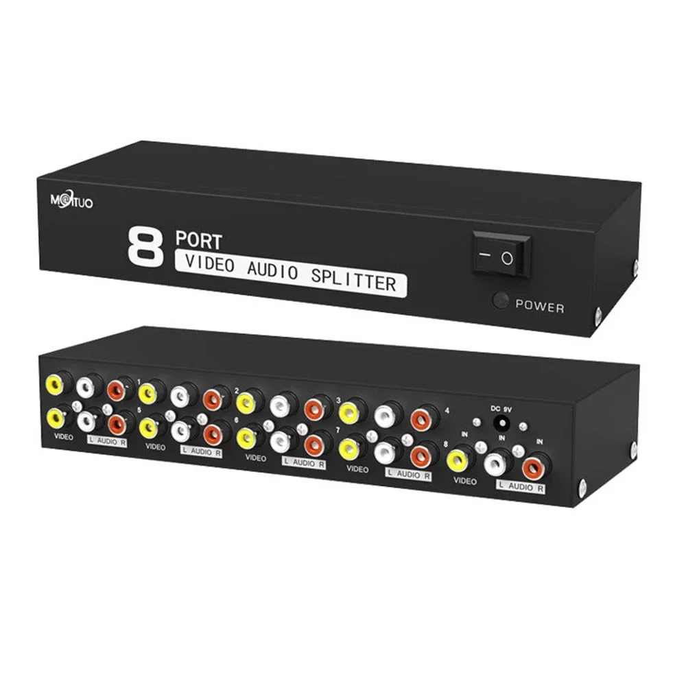 8 Ports AV Splitter 8 Way RCA Video Audio Splitter Box 1 in 4 out RCA Splitter 1x4 1X8 CVBS RCA Video Audio Distributor Splitter