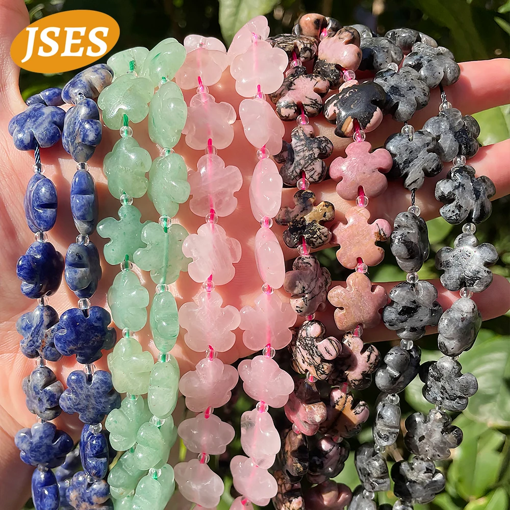 

Natural Five-Leaf Clover Stone Beads Green Aventurine Rose Quartz Crystal Blue Sodalite Labradorite Red Rhodonite Diy Bracelet