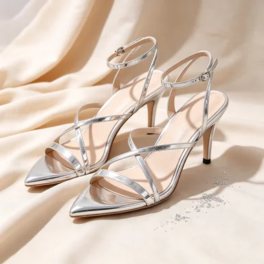 Women Metallic Silver Gold Strappy Kitten Heel Sandals Square Open Toe Ankle Wrap Buckle Sandals Ladies Party Wedding Evening Mi