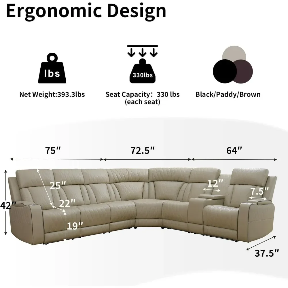 Recliner Sofa Sectional Sofa, Air Leather Reclining Corner Sectional Sofa Set, Cup Holder, Storage Console, Sofa Living Room