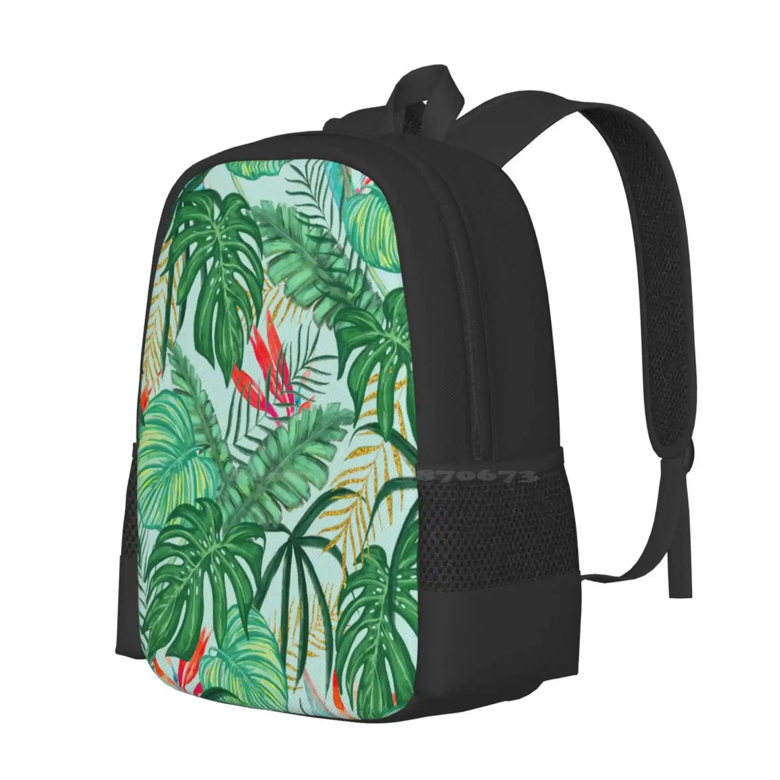 The Tropics | Jungle Botanical Bird Of Paradise Illustration | Forest Palm Monstera Banana Leaves Backpack For Student School