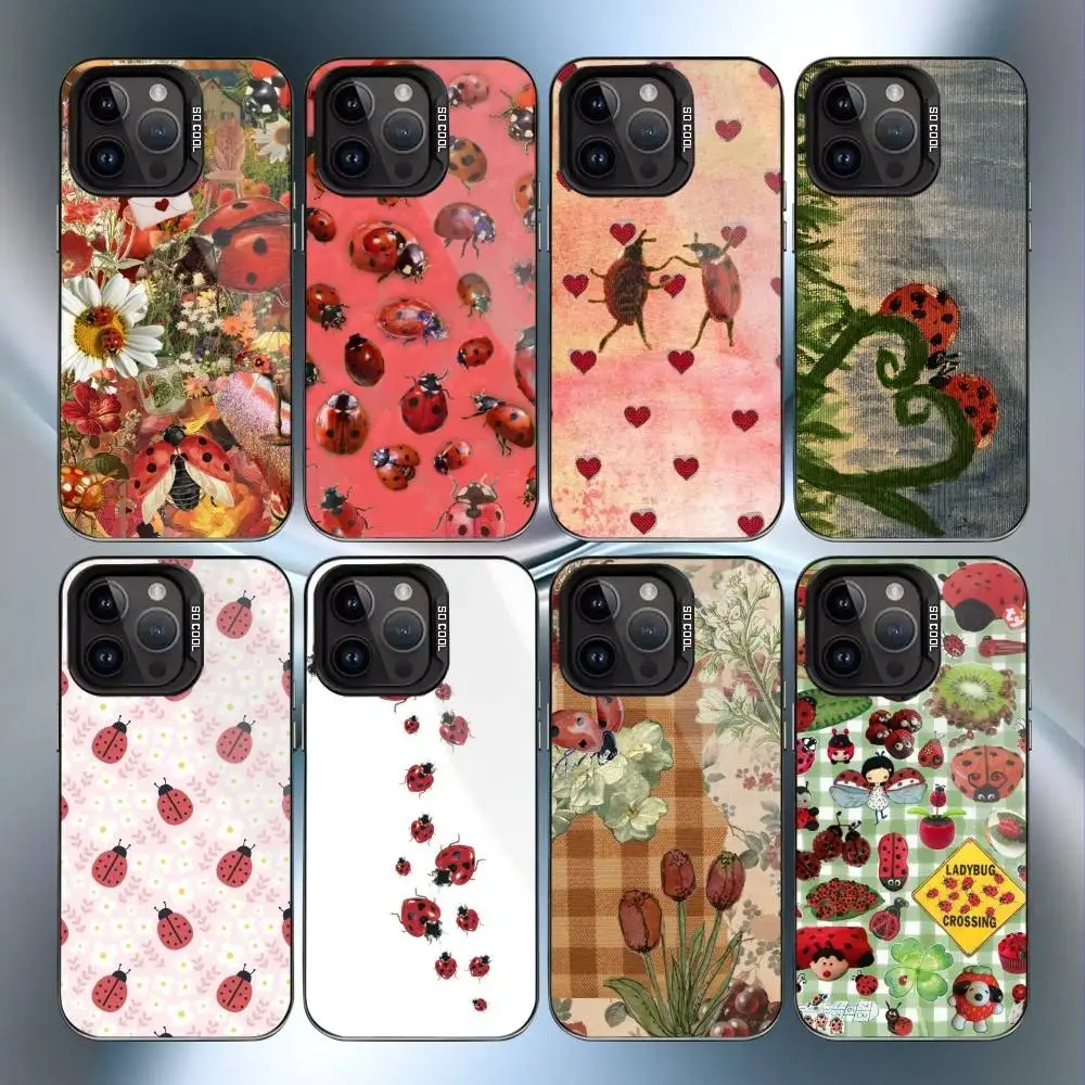 

Cute Insect Ladybug Phone Case For iPhone17,16,15,14,13,12,11 Plus,Pro Max Black Candy Matte Shockproof Cover