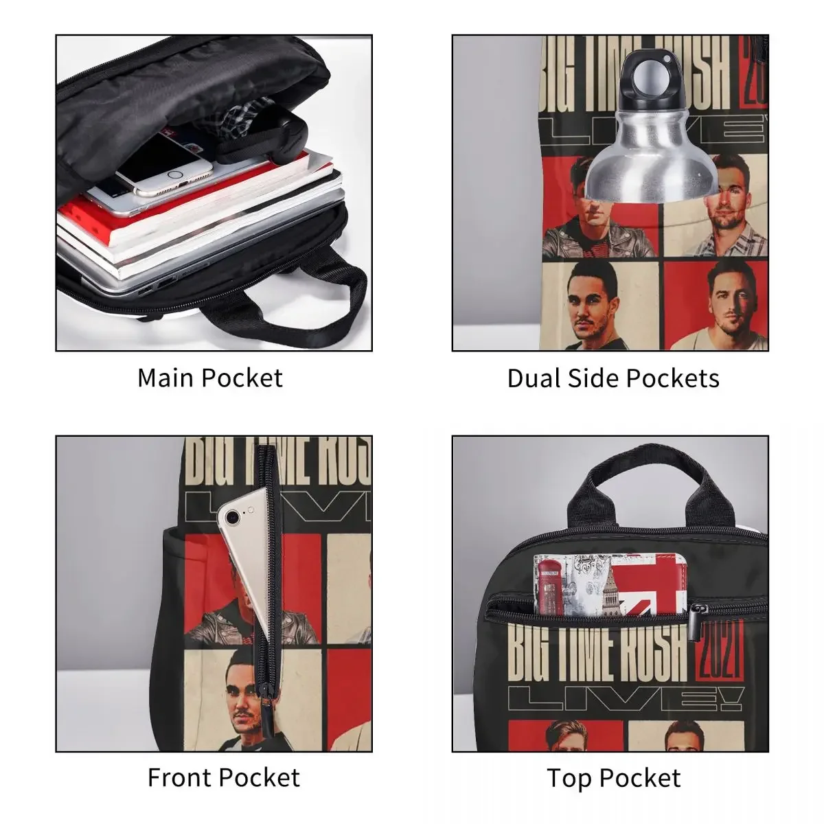 

Big Time Rush BTR Band Music Student Backpack School Bag Hiking Travel Daypack for Boys Girls Fashion Bookbag Shoulder Bags
