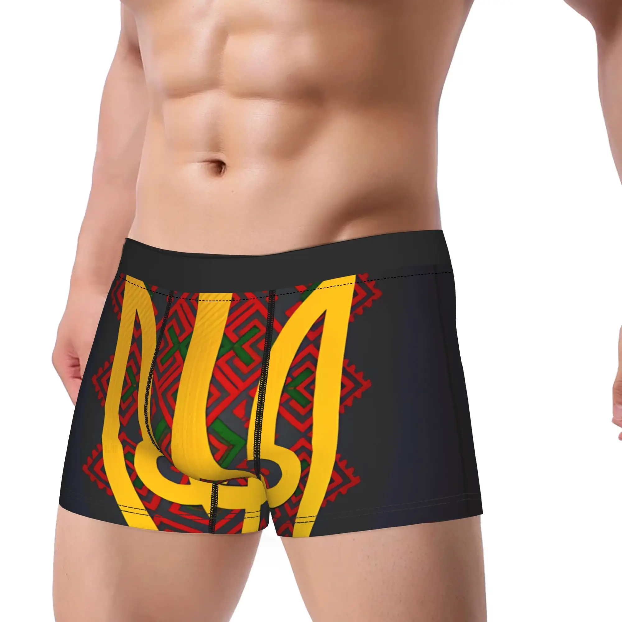 Ukraine Trident Ethnic Ornament Pattern Underwear  Novelty Panties Pattern Shorts Briefs For Man 3D Pouch Large Size Boxershorts