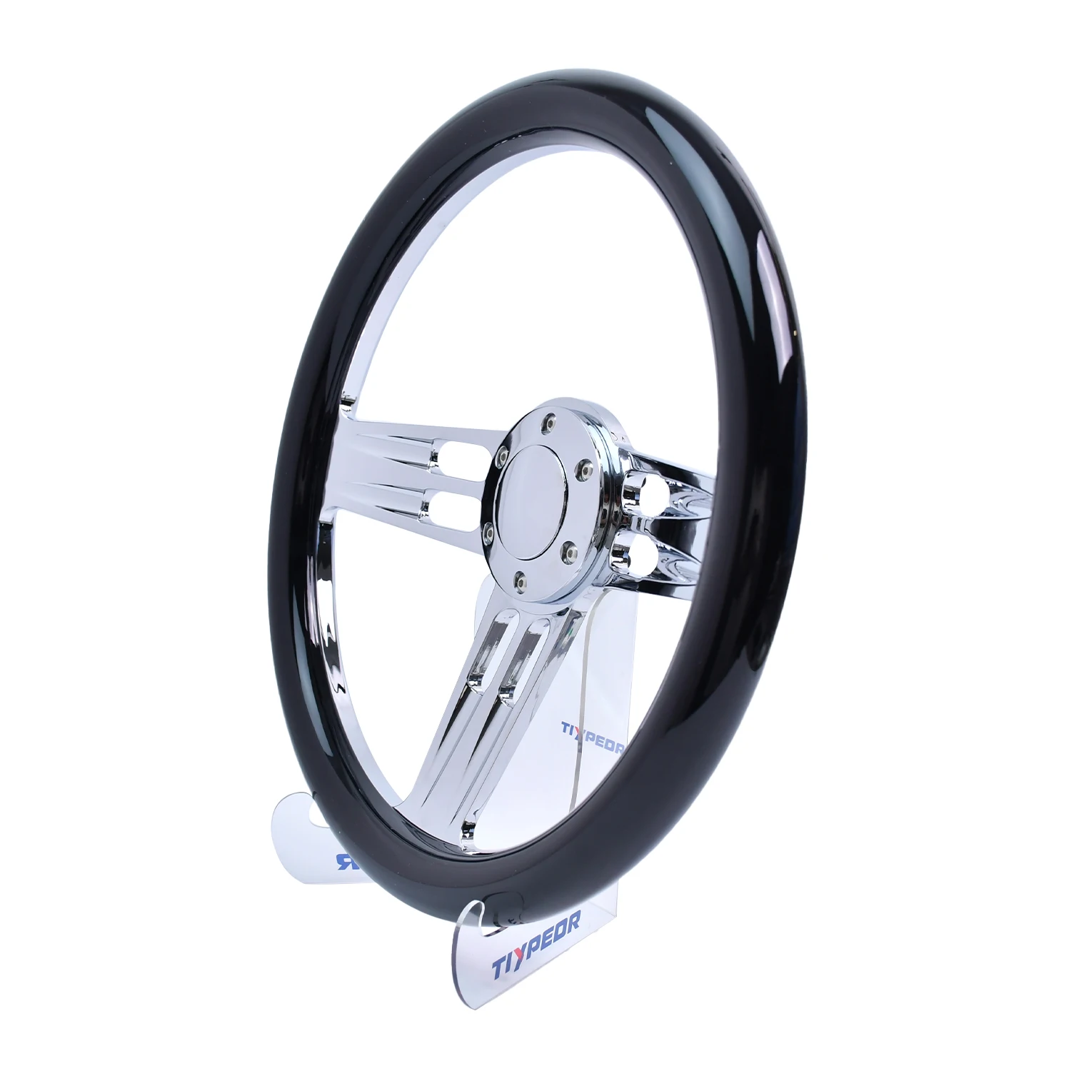 Hot-selling 350mm 14inch Chrome Solid Wooden Wood Steering Wheel for Truck Cars Universal Wheels