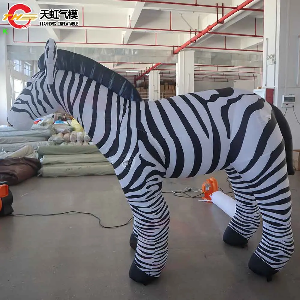 Modelo de zebra inflável em tamanho real, envio rápido, feito sob encomenda, réplica de animal inflável, soprador de ar com ventilador grátis