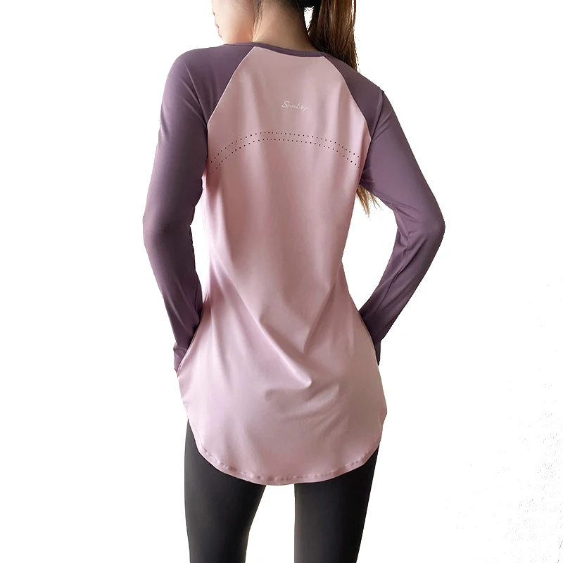 Xlwsbcr Double color Long Sleeve T-shirt Yoga Clothes Sport Women Top Yoga Shirt Fitness Running Sportswear Gym Yoga Clothing