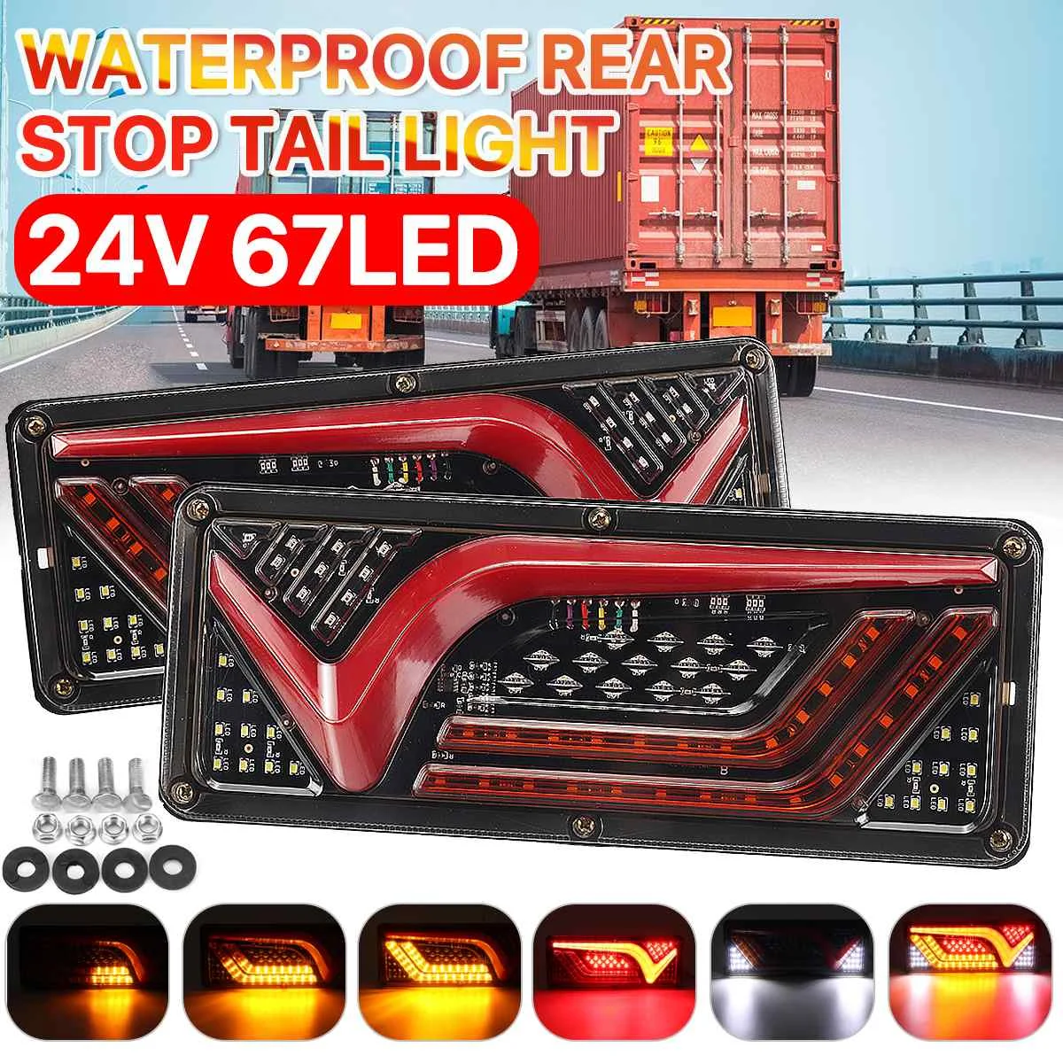 2pcs 24V LED Truck Tail Light Rear Lights Turn Signal Brake Reverse Signal Lamp Trailer Lorry Bus Camper Caravan RV Tractor Car