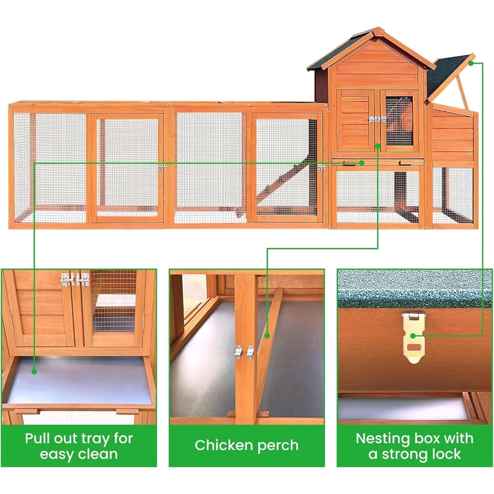 122''Chicken Coop,with Nest Box,with Removable Tray, for 2-6 Chickens,with Waterproof Roof & Ramp Play,Wire Fence Poultry Cage