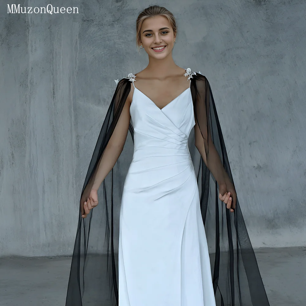 MMQ MG25 scialle da sposa nero decorazione in pizzo mantello da sposa Bolero accessori da sposa spalla morbido velo di Tulle copricostume da sposa