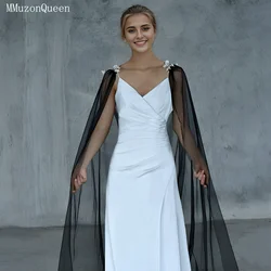 MMQ MG25 scialle da sposa nero decorazione in pizzo mantello da sposa Bolero accessori da sposa spalla morbido velo di Tulle copricostume da sposa personalizza