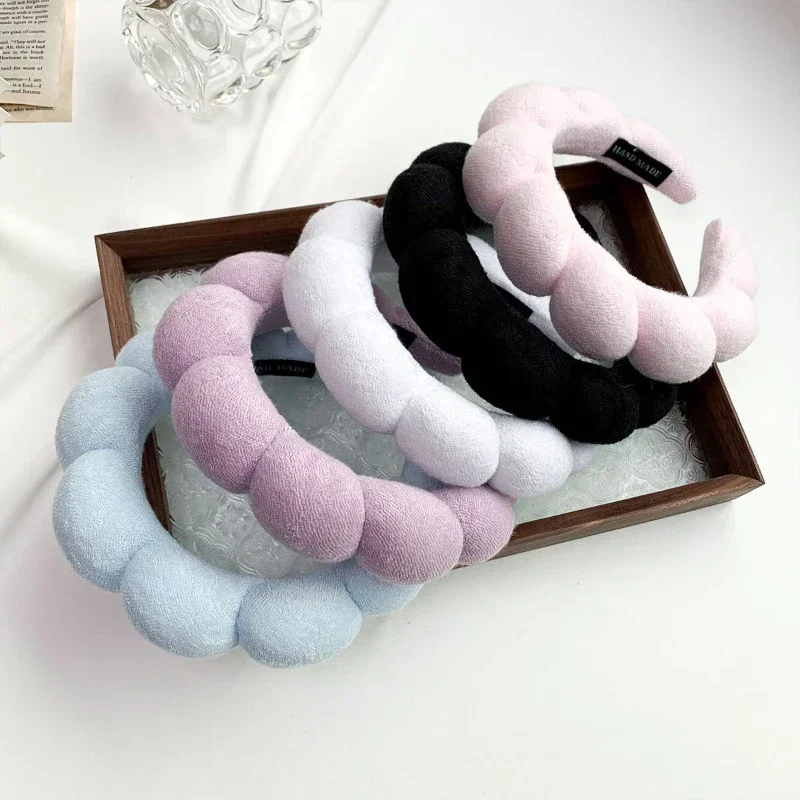 Fashion Sponge Headband for Women Girls Puffy Hair Band Makeup Bubble Retro Terry Cloth Headbands Hair Accessories Headwear 2024