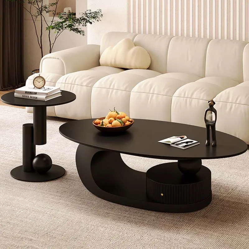 Iron Oval Coffee Tables Metal Black Storage Design Living Room Side Table Modern Luxury Mesa Auxiliar Salon Bedroom Furniture