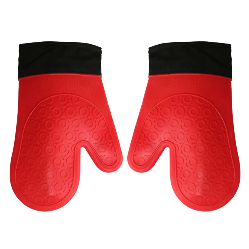 

2 Pcs Heat Resistant Oven Gloves Silicone Mitts Kitchen Counter Baking Thick Insulation Non Slip Easy Clean Waterproof