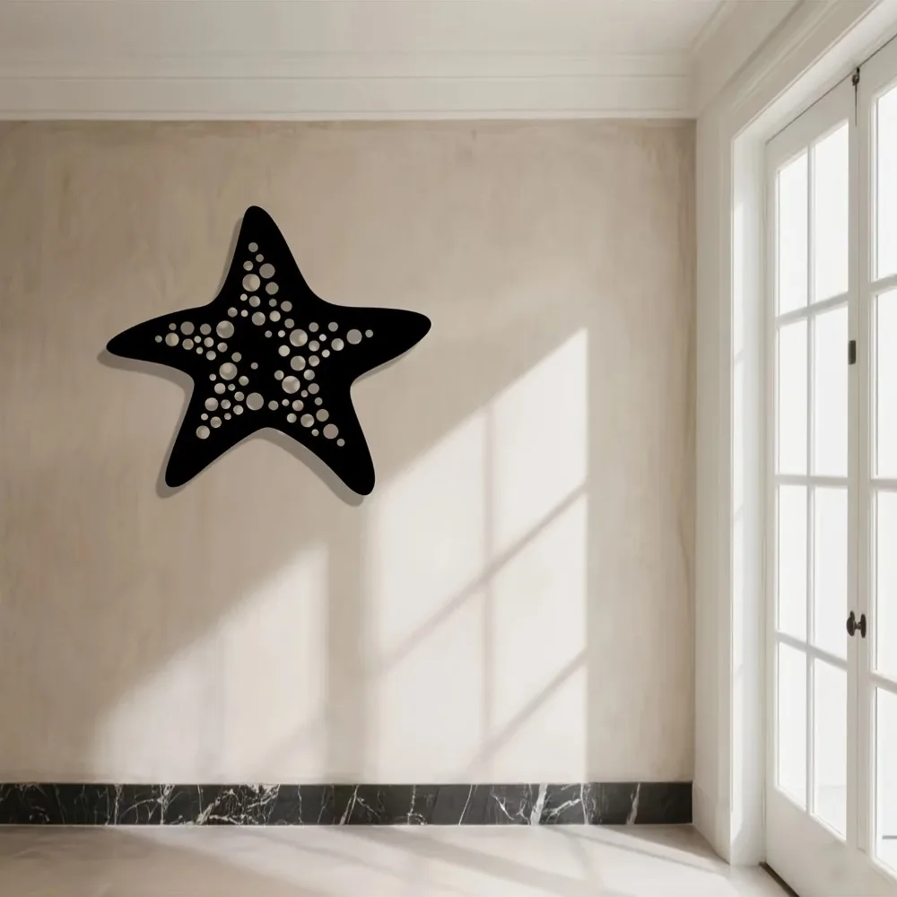 Stylish Ocean Polka Dot Starfish Aluminum Wall Art, Waterproof Metal Decor for Home