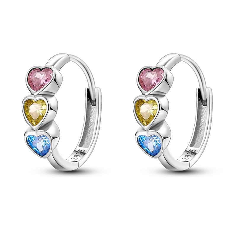 New Original 925 Sterling Silver Colorful Heart  Earrings for Women Fashion High Quality Zircon Birthday Gift Fashion Jewelry